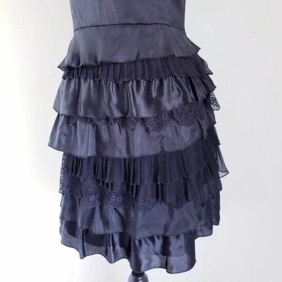 Armani Exchange Black Tiered 100% Silk Dress Sz 8 - Picture 3 of 5